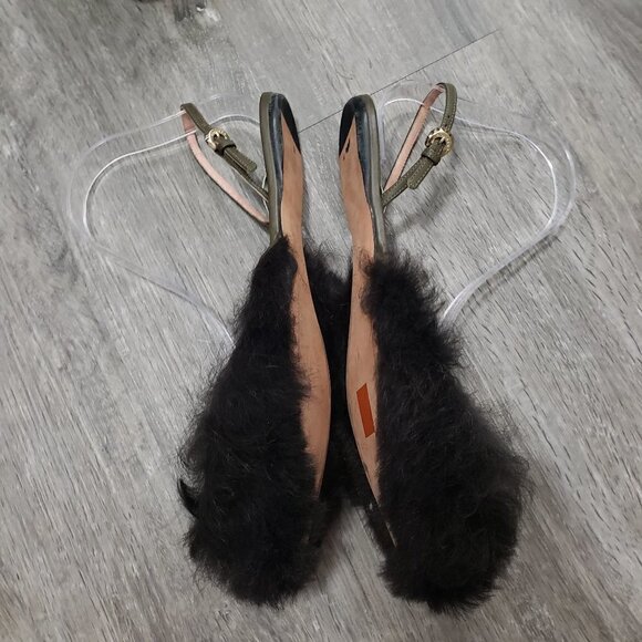Rochas Toscana Fur Sling Back Flats 38 Pointy Toe - Picture 4 of 9
